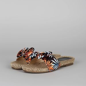 Palm Floral Woven Tweed Slide Sandals US 9